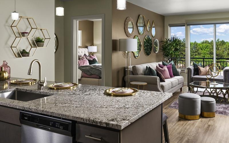 a kitchen with a large island